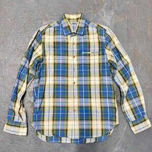 45RPM blue yellow cotton plaid button up shirt